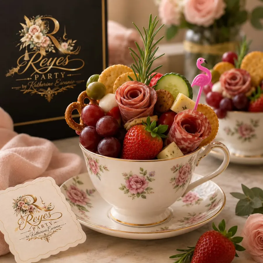 Charcuterie cup con branding Reyes Party